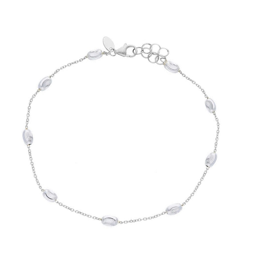 Bracciale in oro 750, 18k, maglia rolo 1mm e sfere ovali lavorate diametro 3mm