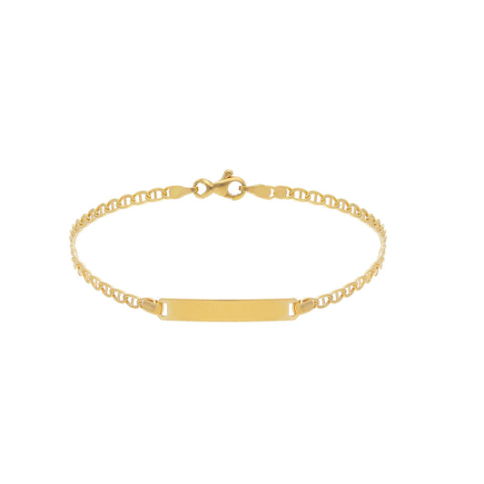 750 18K YELLOW GOLD BRACELET, MARINE MESH AND ENGRAVING PLATE, 19 CM