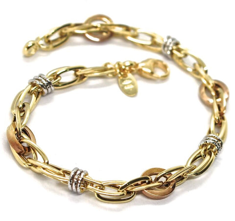 MINI BRACCIALE ORO GIALLO O BIANCO O ROSA 750 18K, 19 CM, 3 CUORI TRAFORATI MINI BRACCIALE ORO GIALLO O BIANCO O ROSA 750 18K, 19 CM, 3 CUORI TRAFORATI