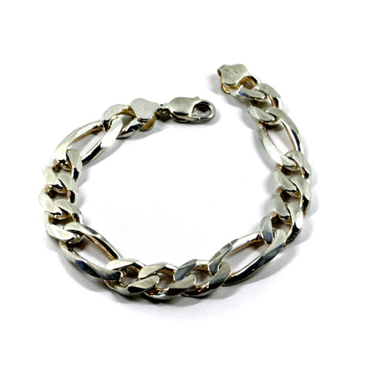 Bracciale in argento 925 da uomo solido, maglia figaro 3+1 spessore 12mm, lunghezza 22cm