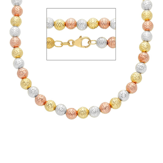 18K YELLOW, WHITE AND ROSE GOLD CHAIN, WITH SPHERES, 5 MM THICKNESS, 40-45-50 CM 