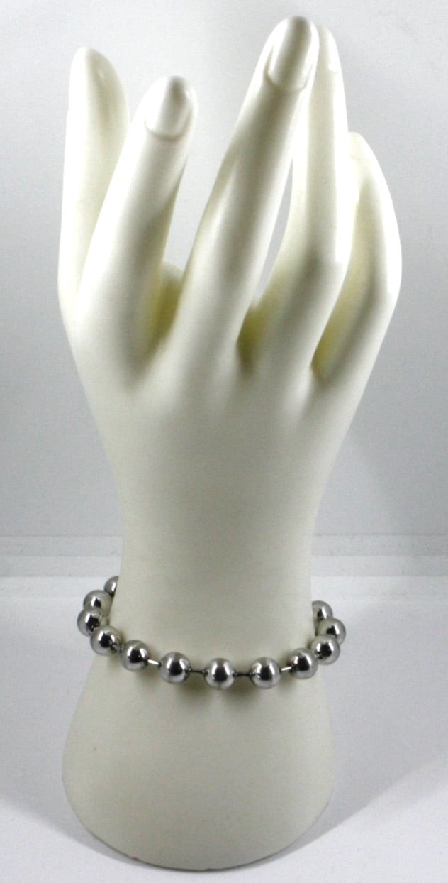 Bracciale in argento 925, sfere diametro 8mm e tubetti alternati, lunghezza 19cm
