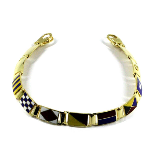 Arcadia-Armband aus 925er Sterlingsilber, gelbvergoldet und mit emaillierten nautischen Flaggen verziert, Stärke 8,5 mm, Länge 21 cm, hergestellt in Italien