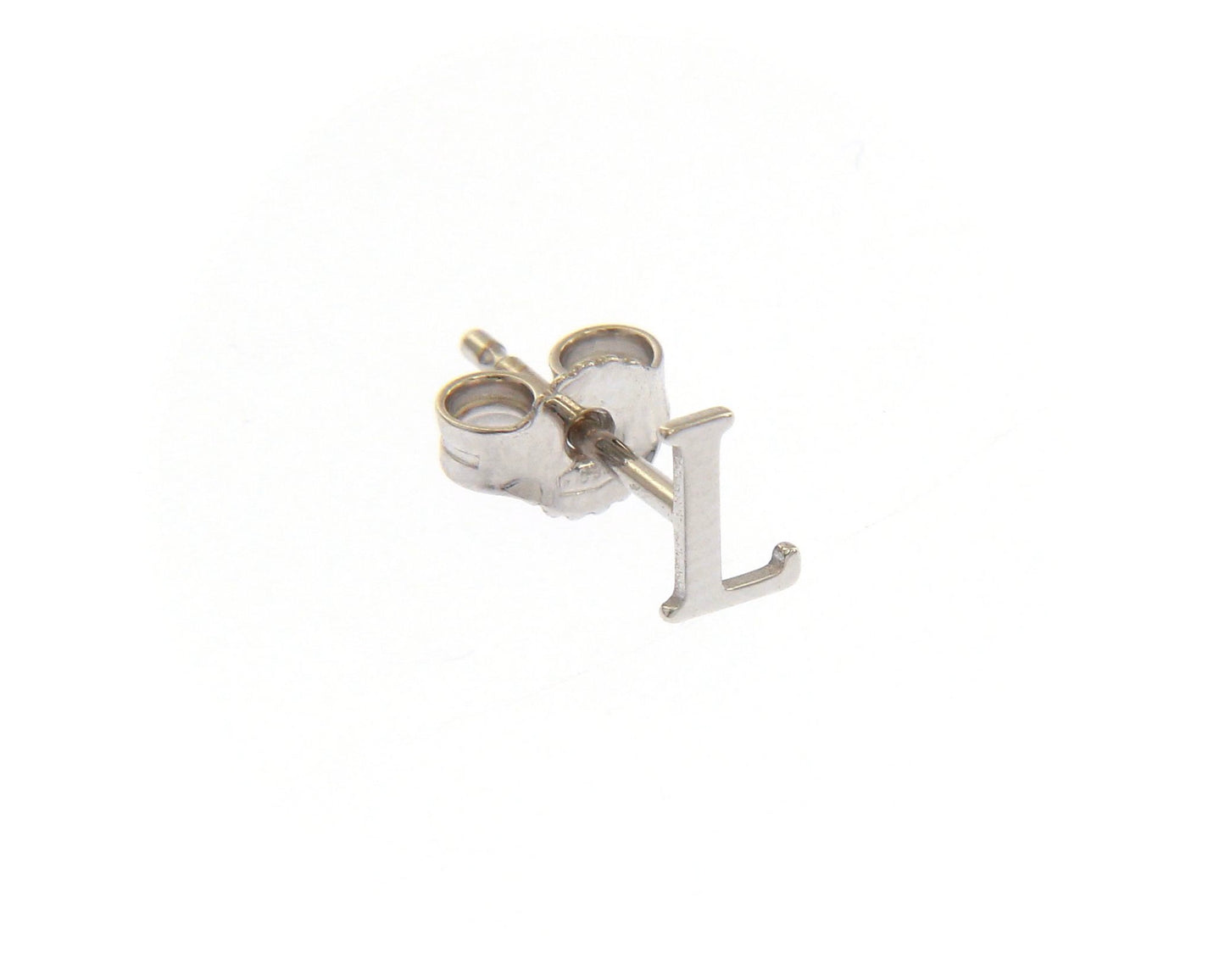 SINGLE EARRING IN 750 18K WHITE GOLD, FLAT INITIAL LETTER, LENGTH 6 MM