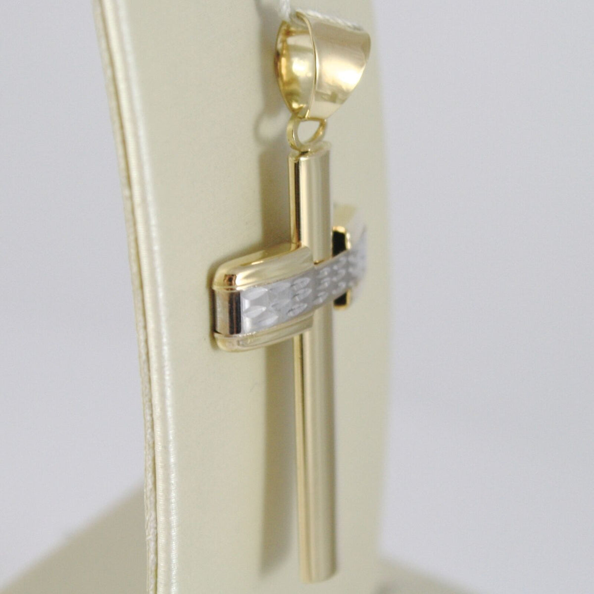 Ciondolo Croce 18K Oro Giallo E Bianco – 3 Misure – Lavorata E Incurvata – Made In Italy - Foto 3