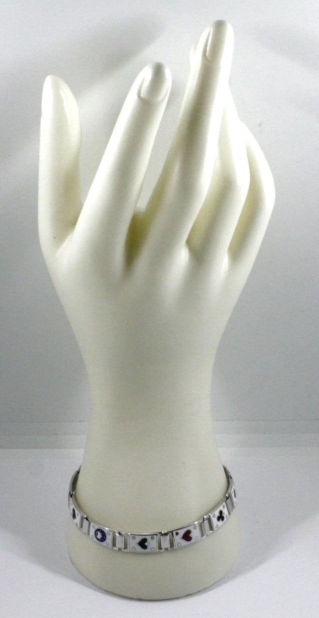 Arcadia-Armband aus 925er Sterlingsilber mit emaillierten Kartensymbolen, Stärke 8,5 mm, Länge 21 cm, hergestellt in Italien