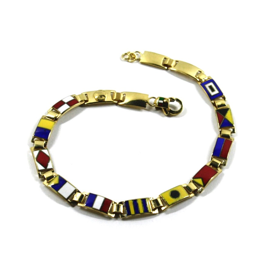 Arcadia-Armband aus 925er Sterlingsilber, gelbvergoldet und mit emaillierten nautischen Flaggen verziert, Stärke 5,5 mm, Länge 21 cm, hergestellt in Italien
