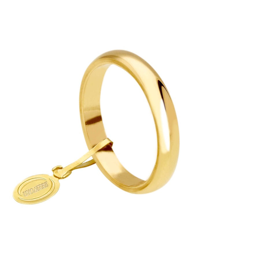 Anello Unoaerre fede nuziale sottile, spessore 3.4mm, peso 4 grammi, classica oro giallo o bianco 750 18k