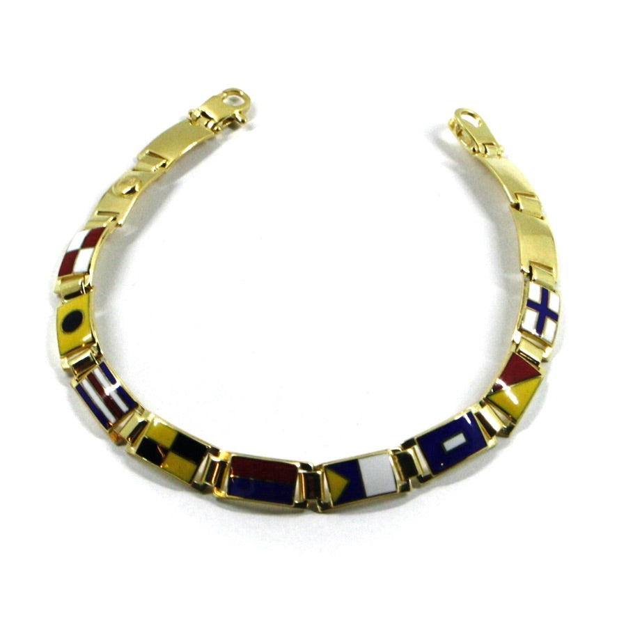 Arcadia-Armband aus 925er Sterlingsilber, gelbvergoldet und mit emaillierten nautischen Flaggen verziert, Stärke 6,5 mm, Länge 20,5 cm, hergestellt in Italien