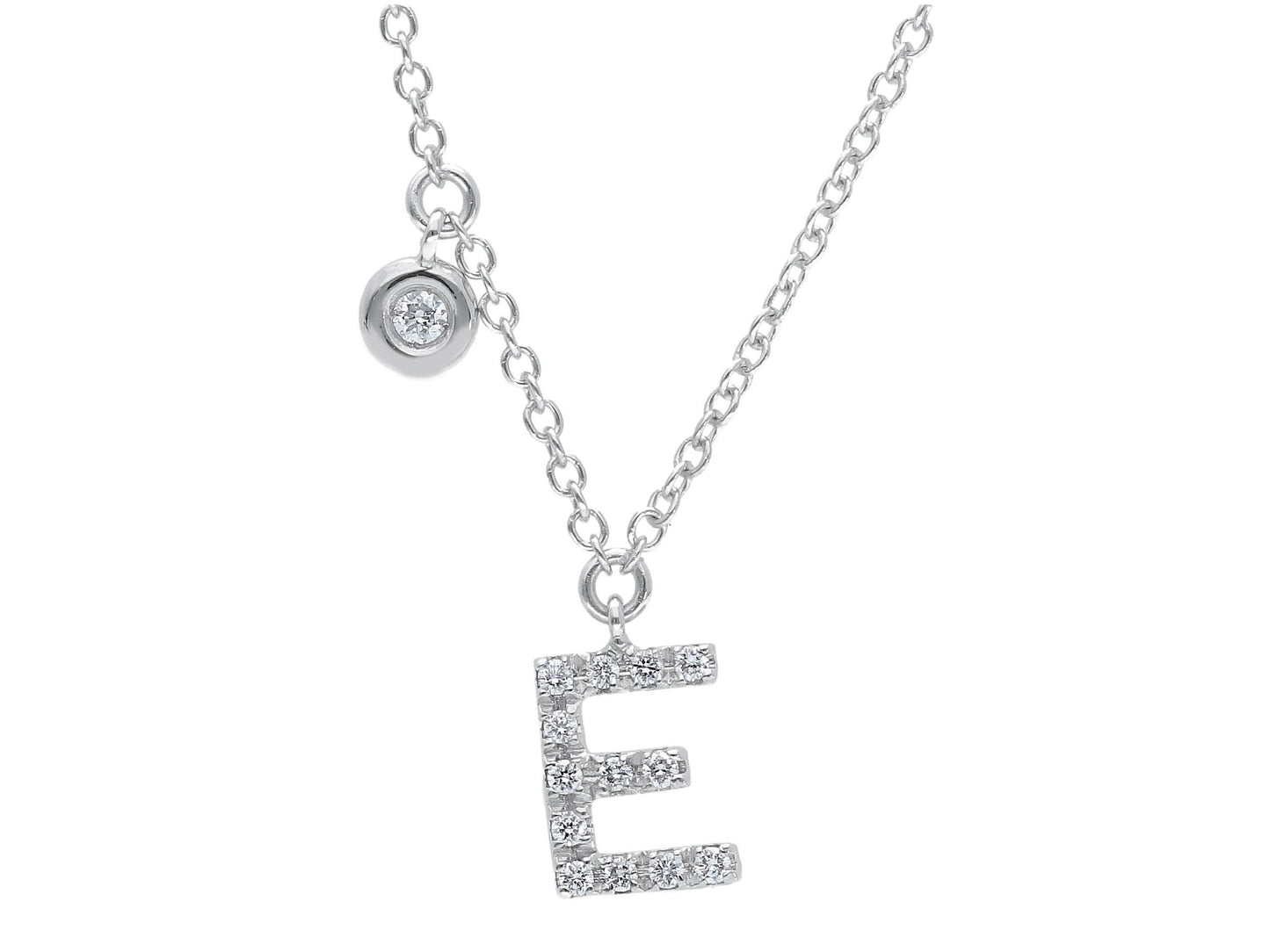 18K WHITE GOLD NECKLACE, ROLO LINK WITH PENDANT INITIAL LETTER AND DIAMONDS