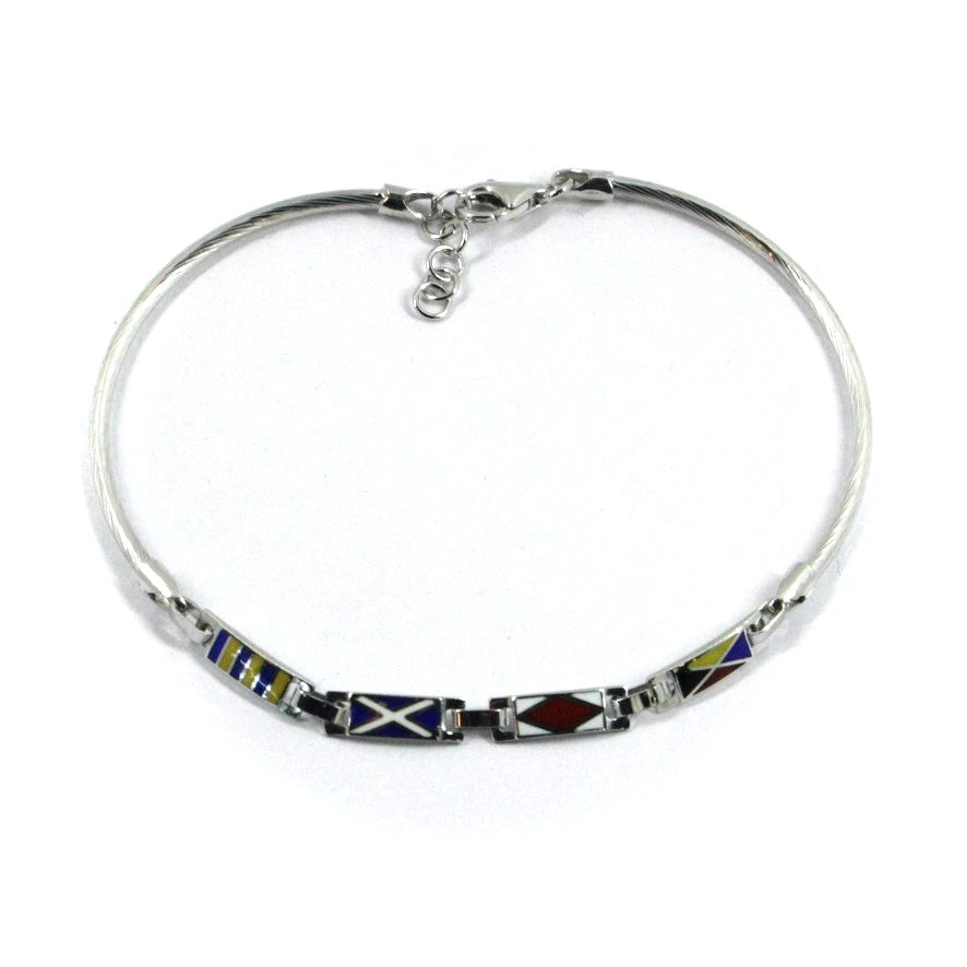 Bracciale semirigido Arcadia in argento 925 con bandiere smaltate a fuoco, spessore 4 mm, lunghezza 20.5 cm, Made in Italy