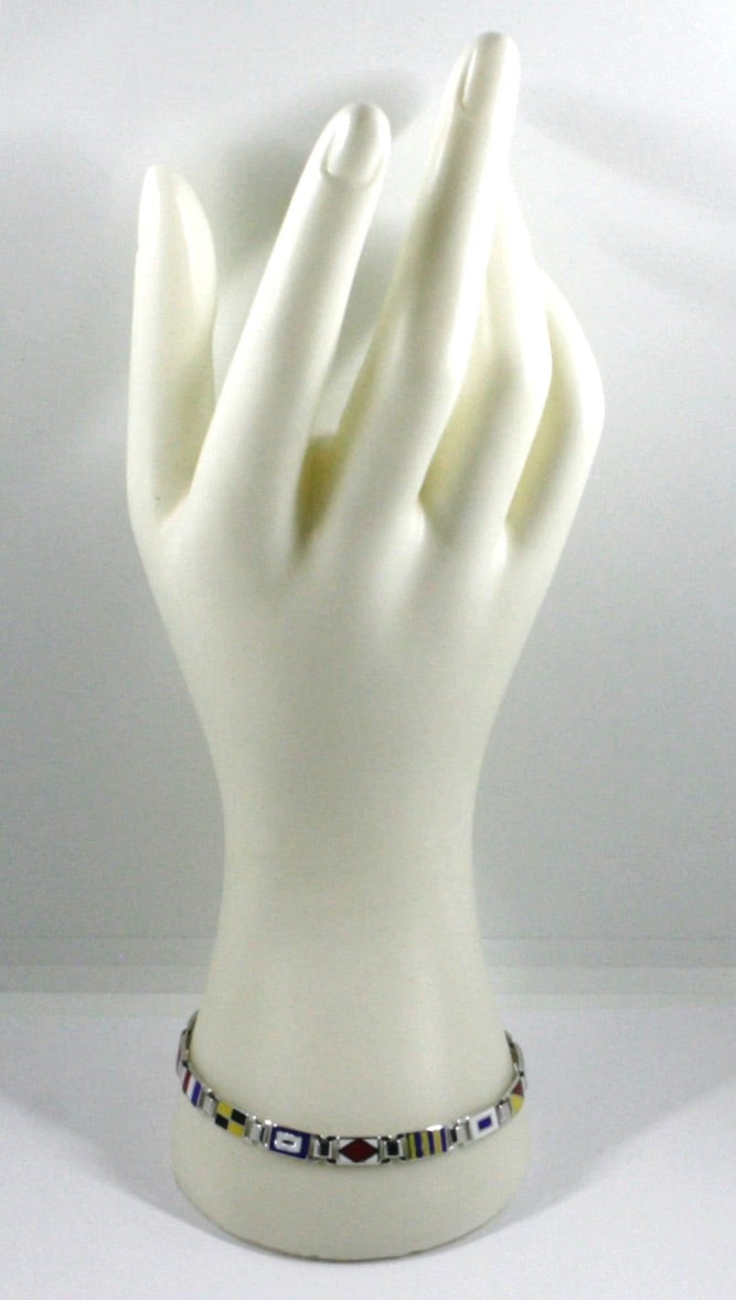 Arcadia-Armband aus 925er Silber mit emaillierten nautischen Flaggen, Stärke 5,5 mm, Länge 21 cm, hergestellt in Italien