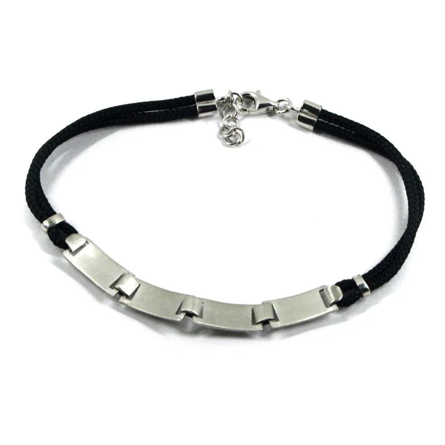 Bracciale Arcadia in argento 925 con simboli delle carte smaltate a fuoco, spessore 6.5 mm, cordino nero, lunghezza 20.5 cm, Made in Italy