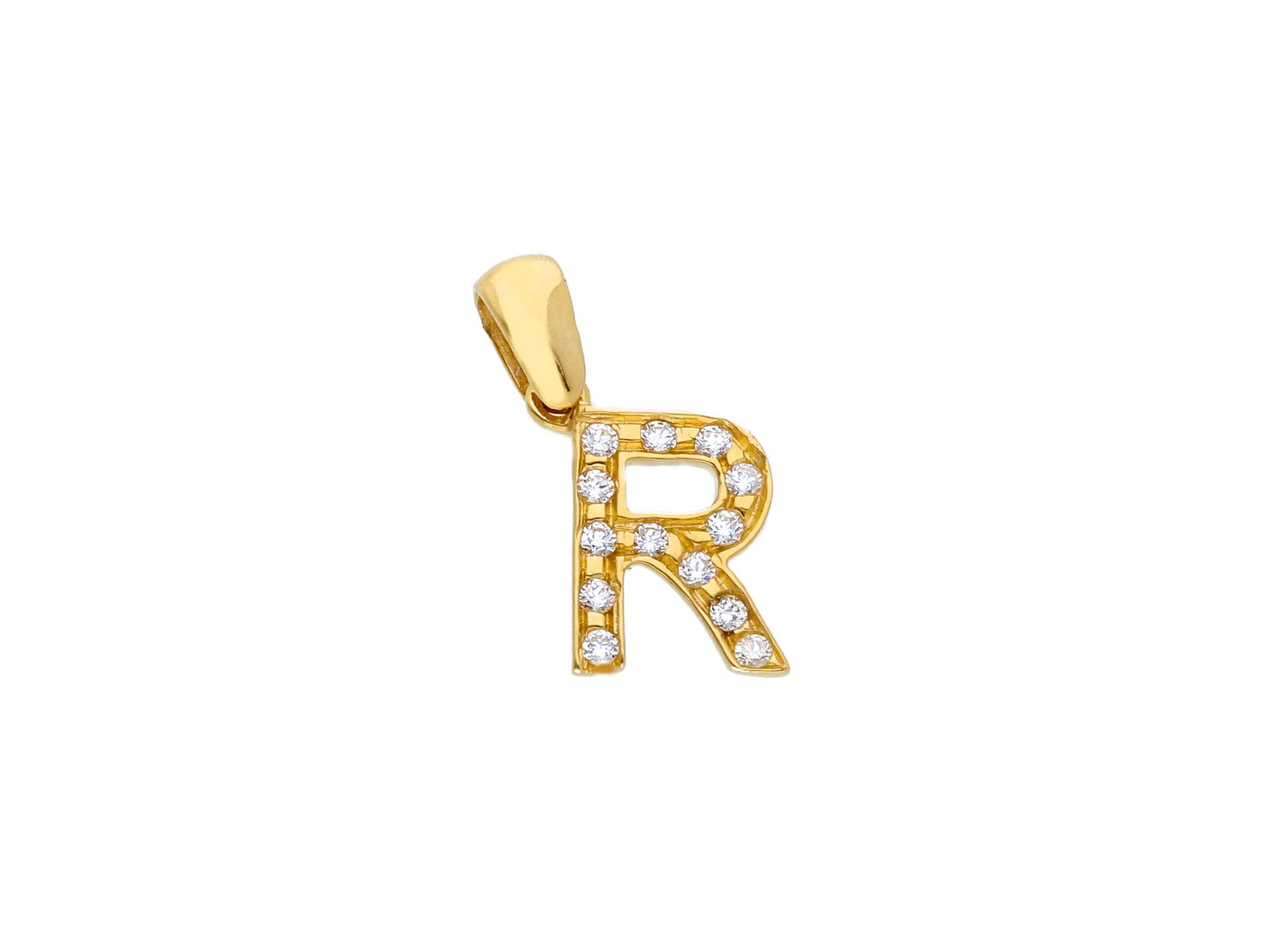 18K YELLOW GOLD PENDANT, INITIAL LETTER WITH CUBIC ZIRCONIA, LENGTH 1 CM