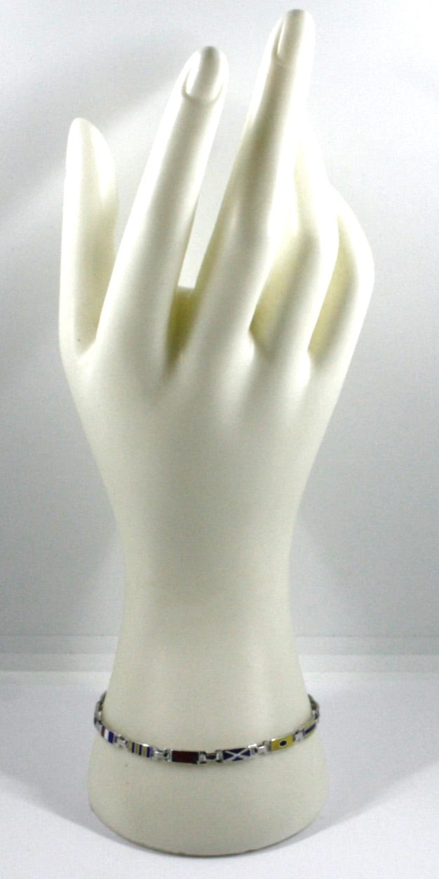 Arcadia-Armband aus 925er Silber mit emaillierten nautischen Flaggen, Stärke 3,5 mm, Länge 20,5 cm, hergestellt in Italien