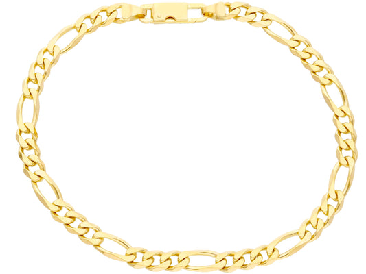 18K YELLOW GOLD BRACELET, FIGARO LINK, SQUARE, ALTERNATED, 3+1, LONG 21 CM 