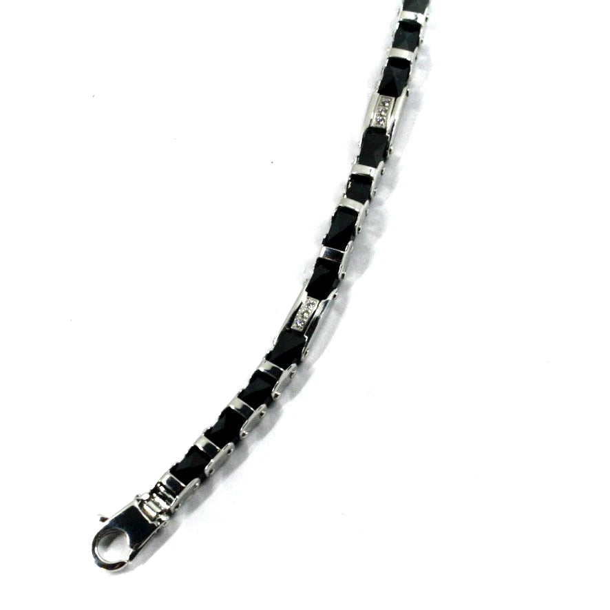 Bracciale Arcadia in argento 925 e ceramica nera, tubolare, spessore 4.5 mm, lunghezza 21 cm, Made in Italy