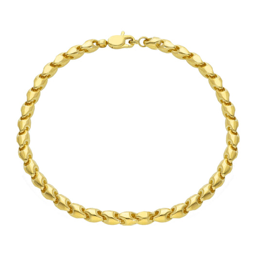 18K YELLOW OR WHITE GOLD BRACELET, ROUNDED DROP LINK, LENGTH 21 CM 