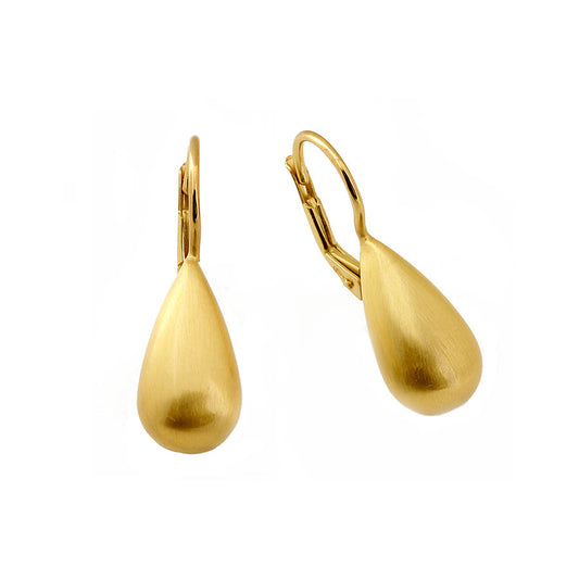 Orecchini pendenti Aquaforte in argento 925, placcati oro giallo, satinati, goccia 18mm