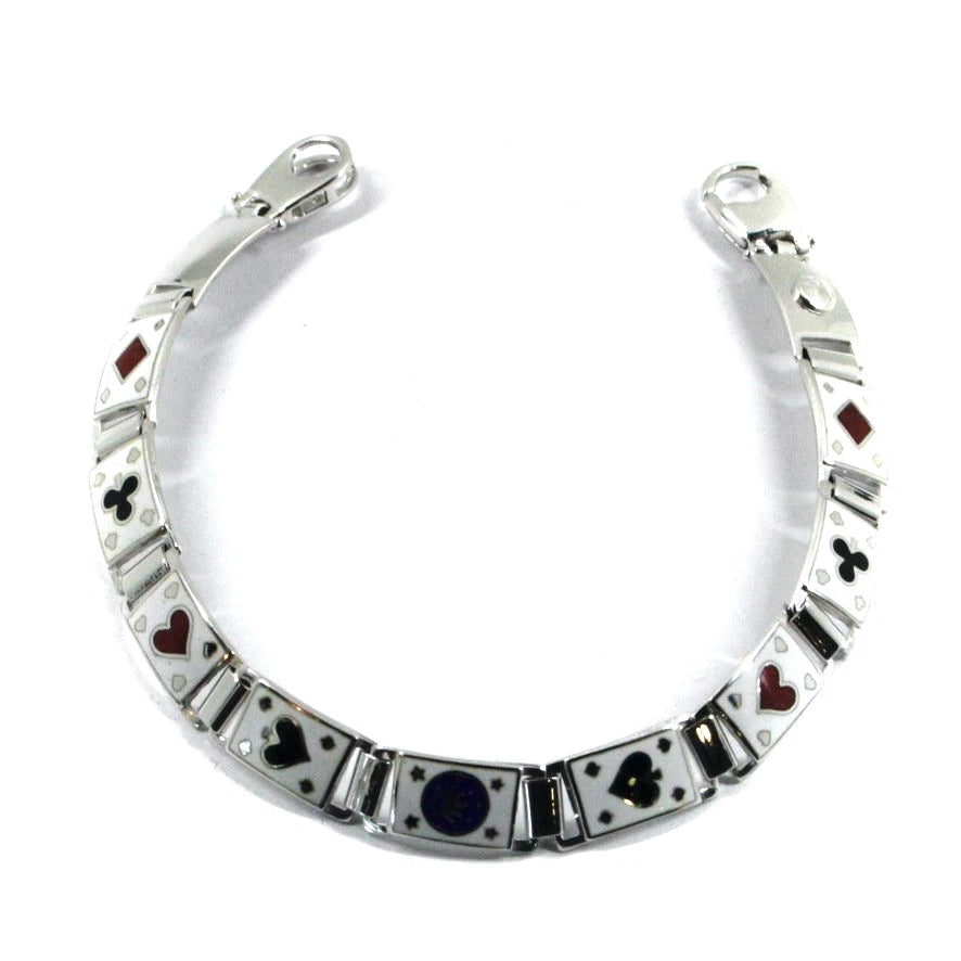 Arcadia-Armband aus 925er Sterlingsilber mit emaillierten Kartensymbolen, Stärke 8,5 mm, Länge 21 cm, hergestellt in Italien