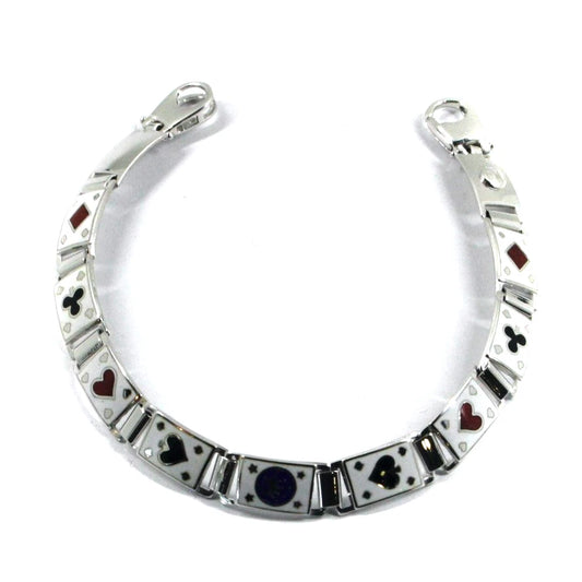 Arcadia-Armband aus 925er Sterlingsilber mit emaillierten Kartensymbolen, Stärke 8,5 mm, Länge 21 cm, hergestellt in Italien