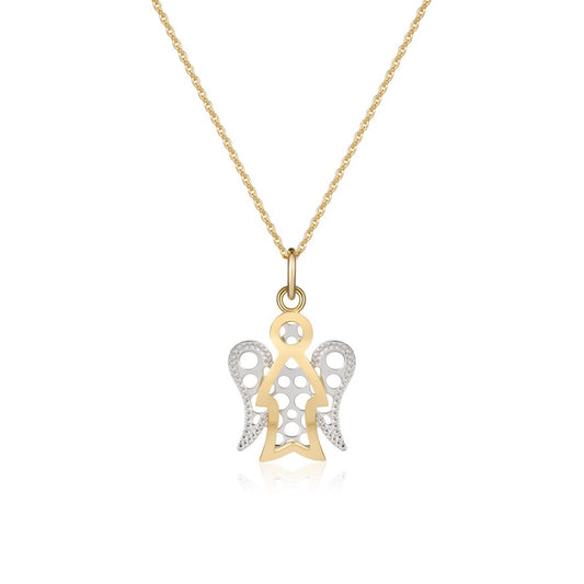 Collana Roberto Giannotti oro giallo e bianco 9k con angelo bicolore ali traforate NKT392