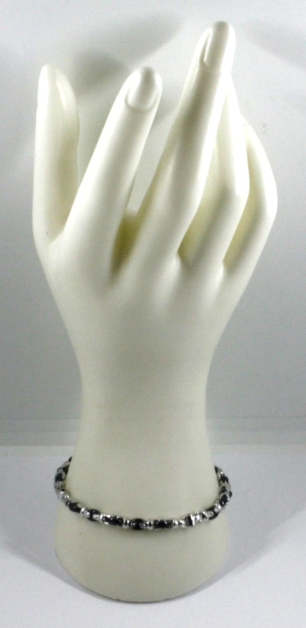 Bracciale Arcadia in argento 925 e ceramica nera, spessore 4.5 mm, tubolare stondato, lunghezza 21 cm, Made in Italy