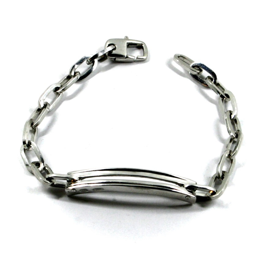 Bracciale in argento 925 da uomo solido, maglia paper clip spessore 6.5mm, doppia piastra lunga 4 cm