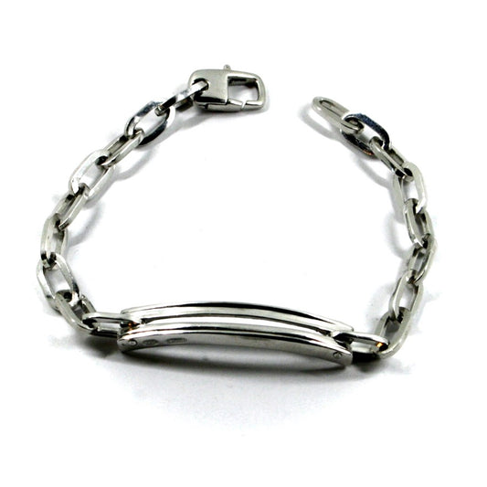 Bracciale in argento 925 da uomo solido, maglia paper clip spessore 6.5mm, doppia piastra lunga 4 cm