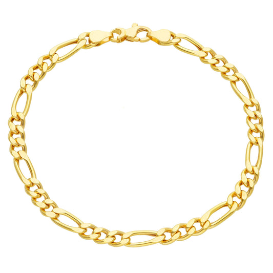 18K YELLOW GOLD BRACELET, OVAL FIGARO LINK, ALTERNATED 3+1, 5 MM THICKNESS
