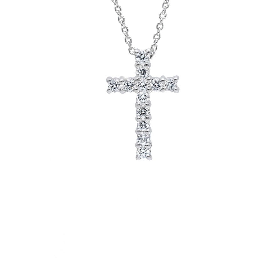 Catena rolo 39+3cm e Croce 1.5cm in oro bianco 750 con diamanti ct. 0.22