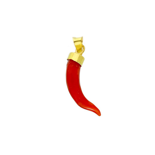 Piccolo ciondolo 18mm in oro giallo 750 18k con corallo rosso naturale a forma di corno, cornetto