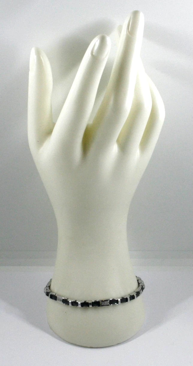 Bracciale Arcadia in argento 925 e ceramica nera, tubolare, spessore 4.5 mm, lunghezza 21 cm, Made in Italy