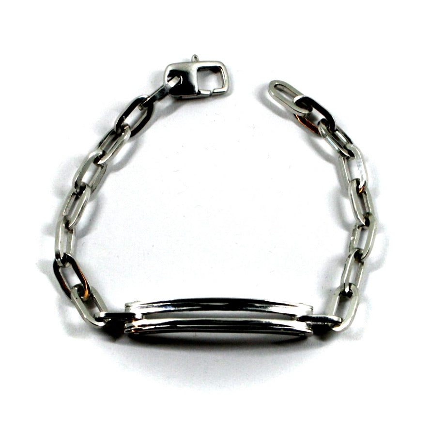 Bracciale in argento 925 da uomo solido, maglia paper clip spessore 6.5mm, doppia piastra lunga 4 cm