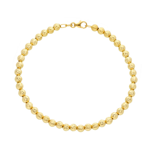 18K YELLOW OR WHITE OR ROSE GOLD BRACELET, 4 MM WORKED SPHERES, 19 CM 