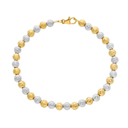 YELLOW AND WHITE GOLD BRACELET, 18K, 750, 5 MM WORKED SPHERES, LENGTH 19 CM