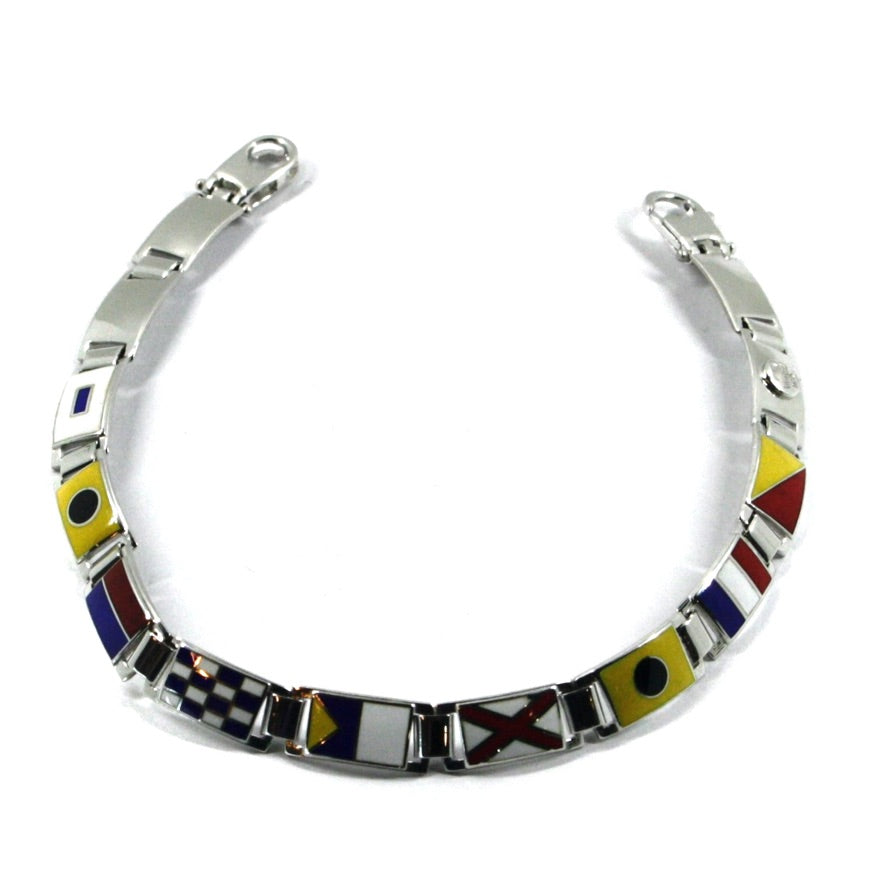 Arcadia-Armband aus 925er Silber mit emaillierten nautischen Flaggen, Stärke 6,5 mm, Länge 20,5 cm, hergestellt in Italien