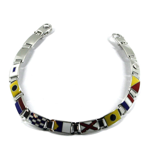 Arcadia-Armband aus 925er Silber mit emaillierten nautischen Flaggen, Stärke 6,5 mm, Länge 20,5 cm, hergestellt in Italien