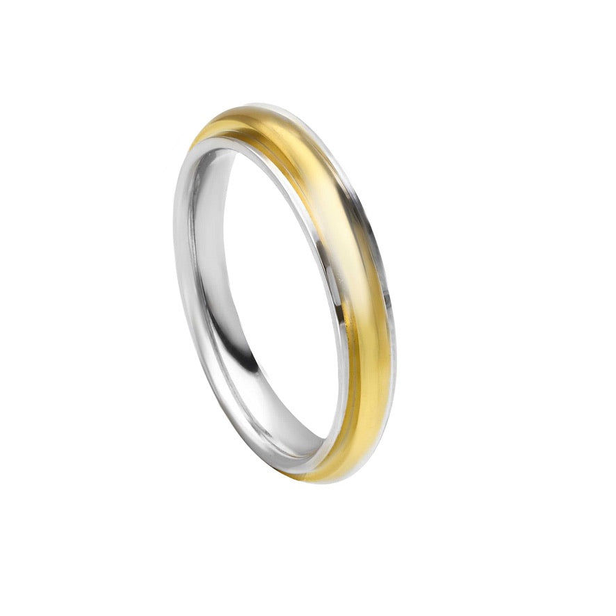 Anello Unoaerre fede nuziale, spessore 3mm, oro giallo con bordo bianco 750 18k