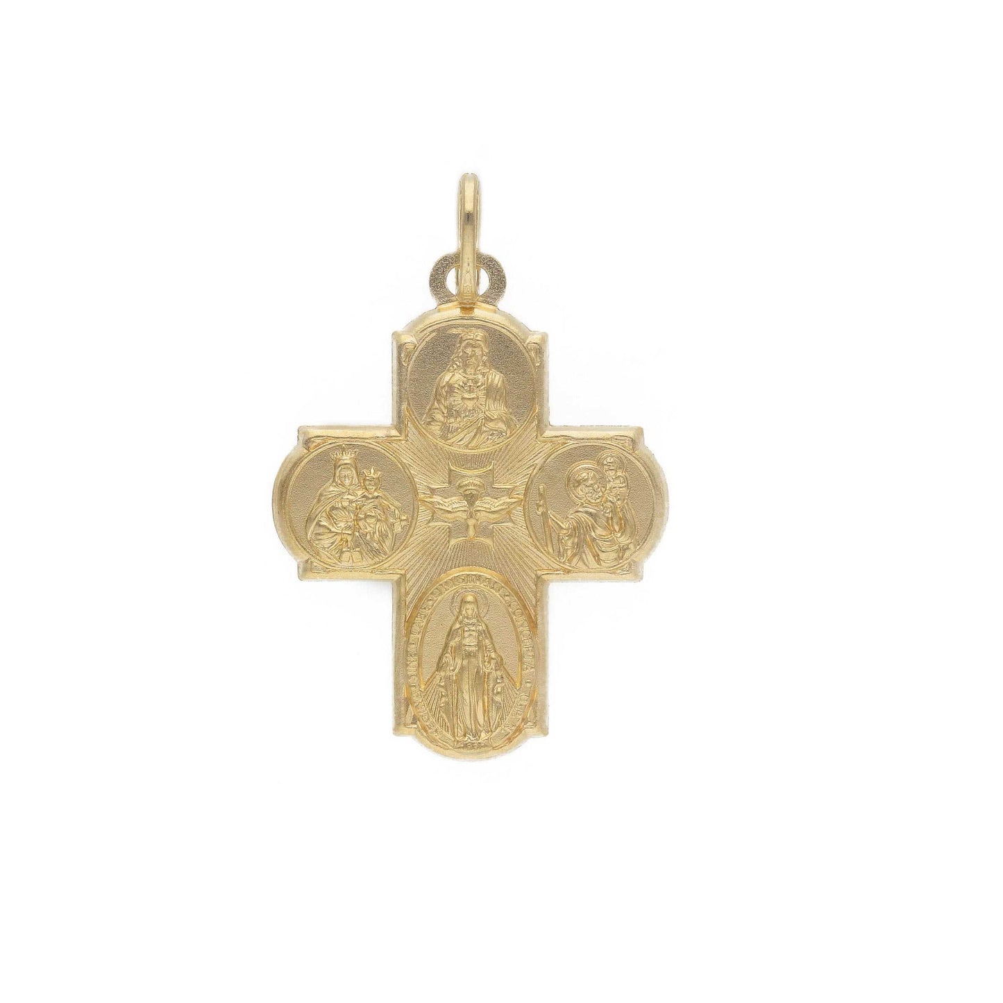 Croce Scapolare in oro 18k 750, a lastra piatta scavata, Sacro Cuore, Miracolosa, San Cristoforo, Carmelo, 21mm