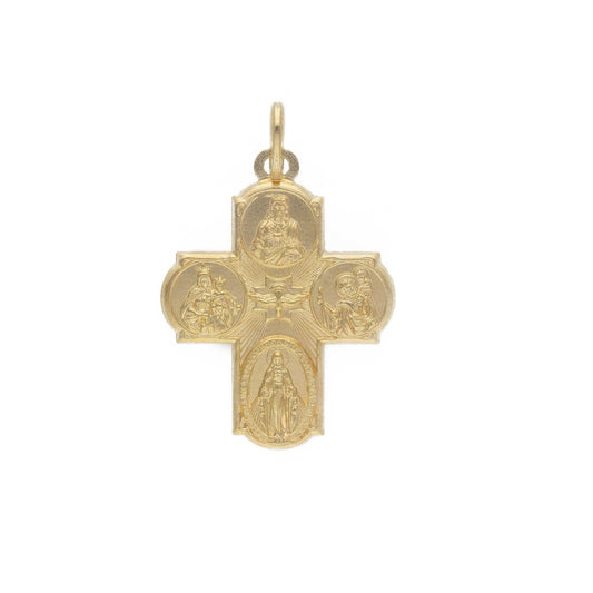 Croce Scapolare in oro 18k 750, a lastra piatta scavata, Sacro Cuore, Miracolosa, San Cristoforo, Carmelo, 21mm