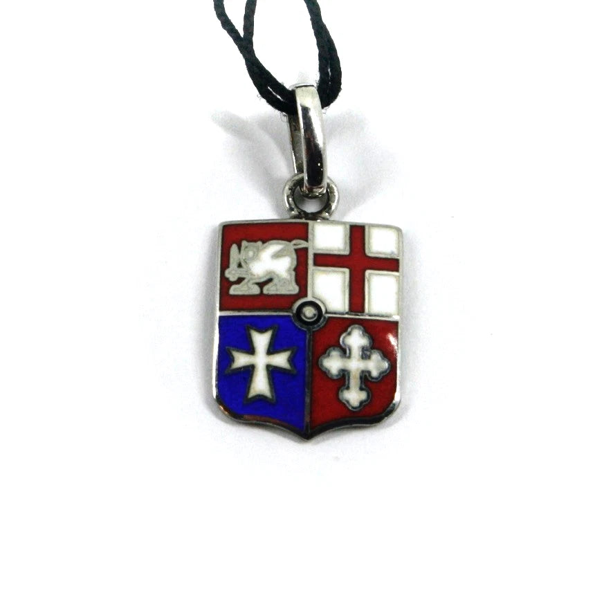 Arcadia-Schildanhänger (15 x 13 mm) aus 925er Silber mit feueremaillierten Flaggen der Seerepubliken, hergestellt in Italien