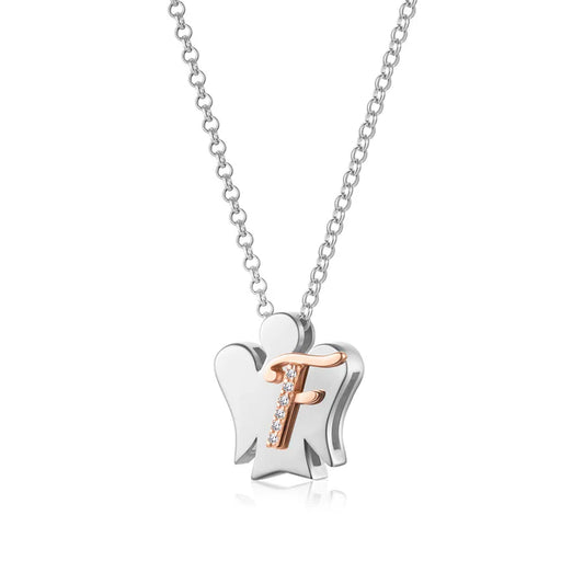 Collana Roberto Giannotti, alfabeto degli angeli in argento 925 con zirconi, lettera iniziale F, gia500f
