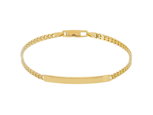 18K YELLOW GOLD BRACELET, 3.5MM CUBAN GOURMET LINK AND ENGRAVABLE PLATE 