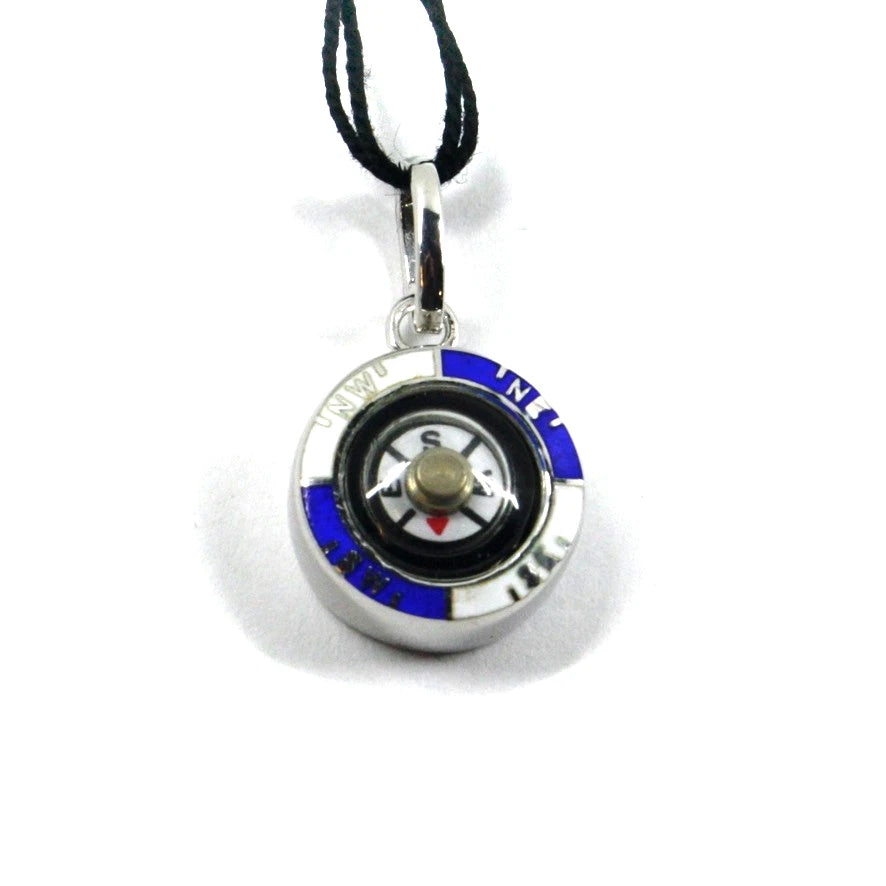 Arcadia kleiner, funktionsfähiger Kompassanhänger, 14 mm Durchmesser, aus 925er Silber mit eingebrannter Emaille, hergestellt in Italien