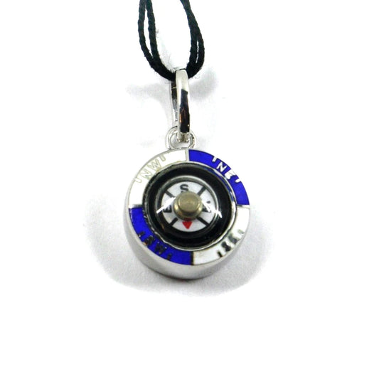 Arcadia kleiner, funktionsfähiger Kompassanhänger, 14 mm Durchmesser, aus 925er Silber mit eingebrannter Emaille, hergestellt in Italien