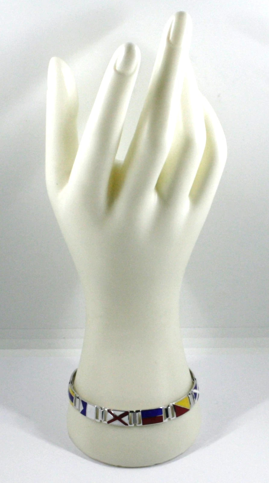 Arcadia-Armband aus 925er Sterlingsilber mit emaillierten nautischen Flaggen, Stärke 8,5 mm, Länge 21 cm, hergestellt in Italien