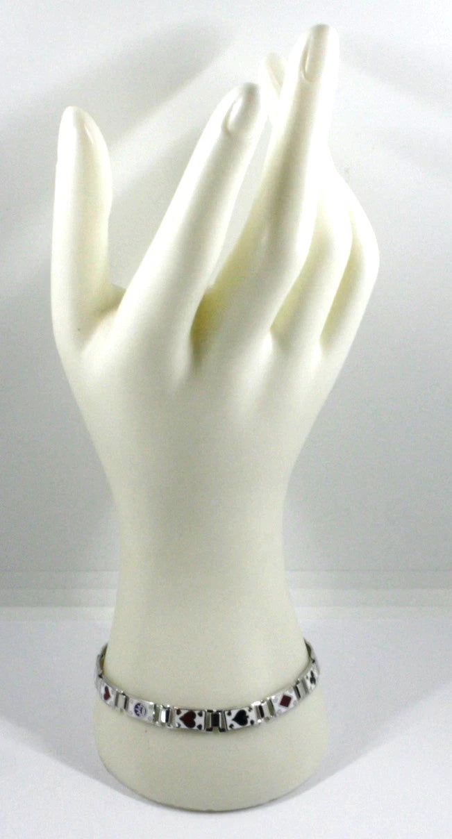 Arcadia-Armband aus 925er Sterlingsilber mit emaillierten Kartensymbolen, Stärke 6,5 mm, Länge 20,5 cm, hergestellt in Italien