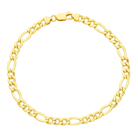18K YELLOW GOLD BRACELET, FIGARO LINK, OVAL, ALTERNATED 3+1, 5 MM THICKNESS