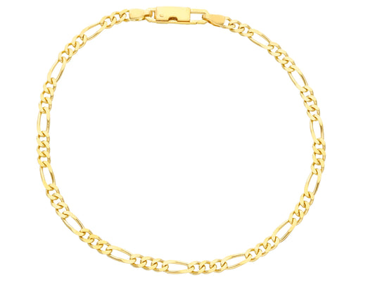 18K YELLOW GOLD BRACELET, FIGARO LINK, SQUARE, 3+1, 3 MM, LONG 19 CM